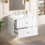 30" Modern Floating Bathroom Vanity with Oval Knobs & Round Edge, Soft-Close Drawer Slides, Bathroom Cabinet with Ceramic Sink - Image 17
