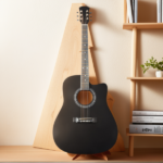 Matte black 41-inch Dreadnought barrel-shaped cutaway acoustic guitar with pick, strings, capo, gig bag, tuner, wrench tool, and shoulder strap - Image 14