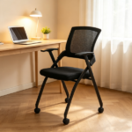 2 Pack Stackable Conference Room Chairs with Wheels, Folding Office Chair with Rebound Back, Padded Seat for Training Room, Guest, Reception, Event, Capacity 350lbs, Black - Image 11