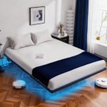 Black Full Size Floating Platform Metal Bed Frame - 14 Inch Height, Built-in LED Strip Light & Power Outlet - Image 6
