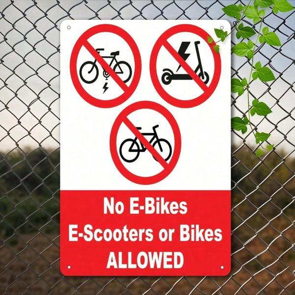 CIFbuy 1pc No E-Bikes E-Scooters Or Bikes Allowed Here Tin Sign, 8x12in Funny Metal Plaque Wall Decor, Unframed Yard Sign, Humorous Gif TikTok, TikTok, etal Plaque Wall Decor, Unframed Yard Sign Self-pickup Logiopics