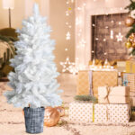 4 FT White Artificial Christmas Tree with Pot Stand, Potted Xmas Pine Tree with 200 Branch Tips for Holiday Party Office Home, White - Image 2