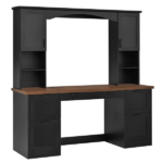 Farmhouse Arched Computer Desk with Hutch, Mid-Century Walnut Home Office Workstation with Charging Station & Keyboard Tray, All-in-One Writing Desk with File Drawer for Study, Office, Black - Image 19