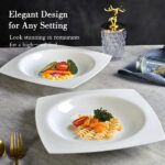 9.25 Inch Square Pasta Bowls Set of 6, 17oz White Porcelain Soup Plates, Microwave & Dishwasher Safe Deep Dinner Bowls for Salad, Pasta, Soup, Oven & Freezer Safe, Stackable Serving Bowls - Image 6