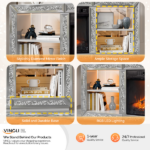 Silver Mirror Modern TV Stand with 18 Inch Fireplace Insert & Storage Shelves, Medium Density Fiberboard Fireplace TV Console for Living Room, 143 x 35 x 62 cm - Image 8