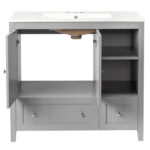 Grey MDF Lacquered Double Door & 2-Drawer Bathroom Vanity Cabinet with Decorative Molding - 91x46x82cm - Image 9