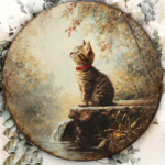 CIFbuy Vintage Tabby Cat Wall Art, "" Tabby Cat Wall Art, Wall Art, Round Kitten Plaque with Waterfall Stream TikTok, Temu Self-pickup Logireics - Image 3
