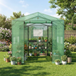 8*12ft Plastic Sprayed Iron Pipe PE Mesh Foldable Greenhouse Shed Green - Image 8