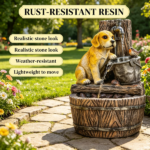 22" 3-Tier Puppy Themed Resin Garden Fountain: Rustic Brown Outdoor Water Fountain with LED Lights & Adjustable Flow - Image 8