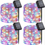 4-piece set of multi-color solar fairy light string, 330 LED outdoor solar Christmas lights, 8 modes of wired solar flashing light string, suitable for Christmas trees, wedding parties, gardens and courtyards