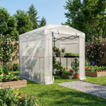 8*6ft Plastic Sprayed Iron Pipe PE Mesh Foldable Greenhouse Shed White - Image 3