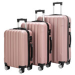 ABS Trolley Case 20in 24in 28in 3PCS Suitcase Set Striped Textured Suitcase Rose Gold - Image 4