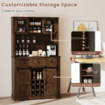 Brown Farmhouse 72" Pantry Cabinet with Hutch, Sliding Barn Doors & Wine Storage Rack - Image 9