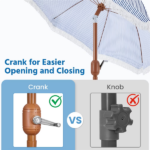 9Ft Garden Patio Umbrella with Crank Operating Mechanism, Blue/White - Image 3