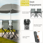 Portable Outdoor 2-Seat Folding Chair with Removable Sun Umbrella Grey - Image 6