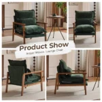 Cloud Shaped Indoor Leisure Chair with Solid Wood Armrest & Solid Wood Frame, Chenille Fabric Accent Chair with Lumbar Pillow, Single Sofa Chair Dark Green - Image 3