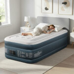 Twin Air Mattress with Built-in Pump, 18in Raised Comfort Blow up Mattress, Double Chamber Airbed, 2min Quick Inflation/Deflation Inflatable Mattress for Home Guests Camping, Gray & White - Image 23