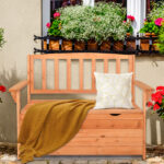 112 * 58 * 84cm Cedar Yard Storage Box With Backrest Armrest Bright Orange Red - Image 4