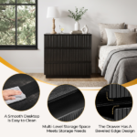 Handleless Grille-Finished 3-Drawer Bedside Table P2 Particleboard + MDF & Melamine Veneer + Thermoformed Drawer Cabinet 23.62*12.99*22.05in Black - Image 12