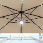 10x10 Ft Beige Solar LED Cantilever Patio Umbrella 360° Rotation Offset Hanging Umbrella with Lights - Image 8