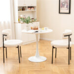 2 PCS White Sherpa Upholstered Dining Chair, Ergonomic Curved Backrest & Wide Round Seat - Image 8