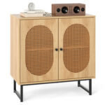 Natural PE Rattan Large Buffet Sideboard (50"), 4-Door Design with Removable Adjustable Shelves - Image 26