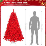 6 FT Artificial Christmas Tree, Unlit Hinged Christmas Pine Tree with 800 Branch Tips and Sturdy Metal Stand, Red - Image 3