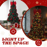 7.5 FT Artificial Christmas Tree with DIY 300 Warm White LED Lights, Hinged Xmas Pine Tree with Giant Bowknot and Red Ball Ornaments for Holiday Party Office Home, Dark Green Tree & Red Decor - Image 9