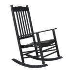 68.5*86*115CM Square Wooden Rocking Chair Wavy Backboard Black - Image 5
