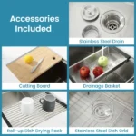 Stainless Steel Kitchen Sink, 36″x19″ Single Bowl, Undermount Handmade Sink in Brushed, with Cutting Board, Colander, Grid[Unable ship on weekends, TK/TEMU only for pickup, only TX10643 warehouse supports GOFO] - Image 11
