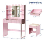Pink particleboard with a melamine finish, a 2-drawer, 4-shelf dressing table set with 10 three-tone light bulbs, a power strip, and a grille. - Image 7