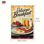 CIFbuy 1PC 8x12 Inch Vintage Metal Sign, Fried Eggs Bacon Toast Breakfast Wall Art, Waterproof Rustproof Iron Plaque, Retro Kitchen Dec TikTok, TikTok, Dec Self-pickup Logiopics - Image 4