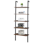 Industrial Wall Mounted Bookcase 5-Tier Open Ladder Shelf Bookshelf with Metal Frame, 23.6" L x 11.8" W x 70.9" H - Image 6