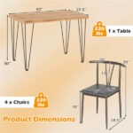 5-Piece Industrial Dining Table Set for 4, Rustic Oak Kitchen Table with 4 PU Leather Chairs - Image 4