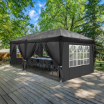 10'x20' Instant Pop Up Canopy Tent Black, 6 Panels 2 Doors 4 Mesh Windows, 28/22mm Powder Coated Steel Frame, 10x20mm Crossbar, 210D Oxford Folding Outdoor Tent with Carry Bag No Sandbags - Image 28
