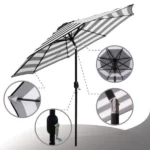 Outdoor 9ft Patio Umbrella with Crank Handle and Push Button Tilt, Outdoor Market Umbrella with 8 Ribs - Black Stripe - Image 4