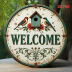 CIFbuy Vintage | Round Iron Sign 2D Flat Printed Birdhouse Welcome With Flowers Retro Metal Wall Decor, Interesting Rustic Hanging Wall TikTok, TikTok, Wall Self-pickup Logiopics - Image 7