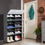 7-Tier Portable 28 Pair Shoe Rack Organizer 14 Grids Tower Shelf Storage Cabinet Stand Expandable for Heels, Boots, Slippers, Black - Image 15