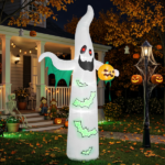 12ft Inflatable Halloween Decor with Flashing Bats & White Ghosts, 4 LED Lights + 82 String Lights, White & Green, 12V 1500mA US Power Adapter - Image 11