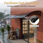 Awning for Door Entrance with Drainage Sink, 40x120 Inch Window Canopy Exterior, UV Rain Snow Protection for House Porch Patio Deck, Black Bracket & Brown Board - Image 4