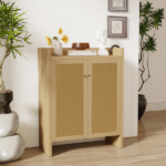 42.5" Tall Rattan Shoe Cabinet with Doors, 6-Tier Wooden Freestanding Shoe Storage Organizer with Adjustable Shelves, Mid-Century Entryway Shoe Cabinet for Hallway & Living Room - Image 20