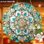CIFbuy Round Flat Bohemian Mandala Sun Catcher Acrylic Window Hanging Decor Sky Blue Gold Home Ornament(TikTok, temu pick-up service) - Image 5