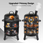 43 x 52 x 85 cm — Black Cylindrical Smoker with Chimney — Powder-Coated Iron - Image 9