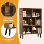 Wooden Cube Bookshelf, Open 3-Tier Bookcase with Legs, Freestanding Bookshelves Storage Organizer Shelf, for Bedroom, Living Room, Office, Rustic Brown - Image 3