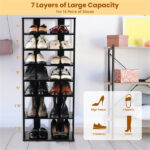 7-Tier Double-Row Shoe Rack with Adjustable Shelves, Anti-Tipping Narrow Storage Rack for Entryway Closet-Black - Image 7