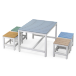 5-piece children's patio table and chair set (1 table + 4 stools), 29.5 inches, blue-khaki, light orange, blue-green color blocking, made of poplar wood - Image 8