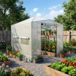 8*12ft Plastic Sprayed Iron Pipe PE Mesh Foldable Greenhouse Shed White - Image 6