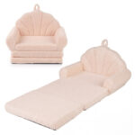 2-in-1 Flip Open Kids Sofa Lounger, Teddy Fleece Toddler Couch with Carry Handle for Ages 3+ (Beige) - Image 3