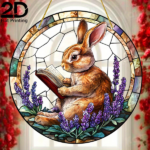 CIFbuy Rabbit Reading Book Acrylic Stained Glass Hanging Decor for Garden Home Living Room Creative Gift (TikTok, temu pick-up service) - Image 6
