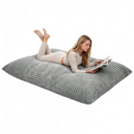 Gray Convertible Corduroy Bean Bag Floor Sofa for Adults, 76.5x55 Inch Sponge Filling Foldable Floor Mattress Guest Bed, Removable Washable Cover Large Lazy Lounger - Image 3